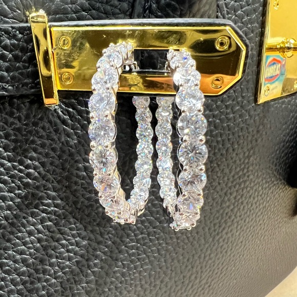 40mm Inside/Outside 925 SS Hoop Diamond Earrings High-Quality CZ - Picture 8 of 11